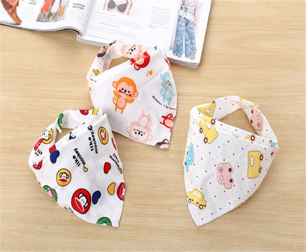 Double Layer Cotton Cartoon Infant Button Triangle Bib Newborn Bandana Burp Clothes Toddler Animal Floral Printing Turban Bibs ScarfvesLY225