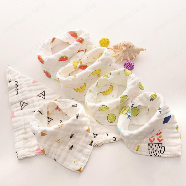 New Newborn Baby Bibs Cartoons INS Muslin Bibs Burp Cloths Foral Printed Cotton 8 layer bibs Bandana Infant Saliva cloth Triangle Towel