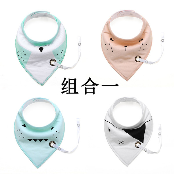 New Fashion Can Add Pacifier Unique Cartoon Triangle Cotton Towel Baby Bib Slobber Double Layer Children's Accessories