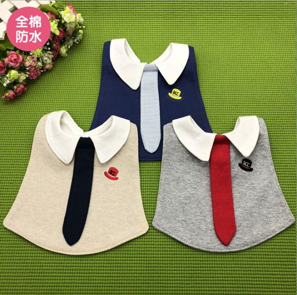 0-3years Baby Pretty Soft Cotton Bibs 3 Colors Children Gentleman Tie Design Fashion Burp Cloths Kids Feeding Cloths