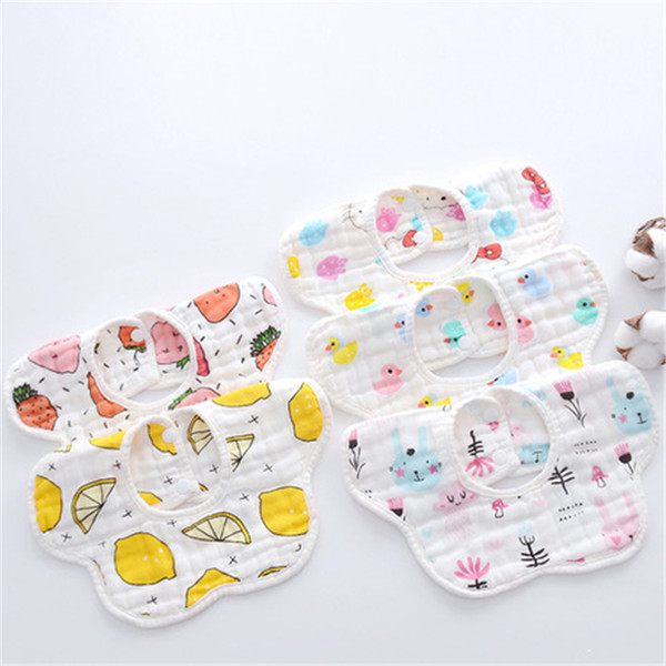 Baby Bib Newborn Cartoon 8 Layer 360 Degree Rotating Petal Bib Rice Bag Cotton Toddler Waterproof Scarf Saliva Feeding Towel KFJ667