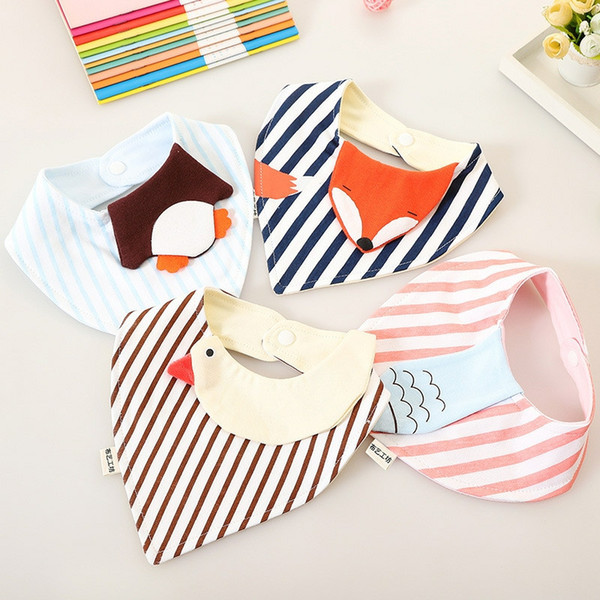 Brand New style cartoon animals Baby Bibs Bandana Animal Fox Striped Toddler Newborn Triangle Scarf Feeding Cotton Bibs Burp Cloth