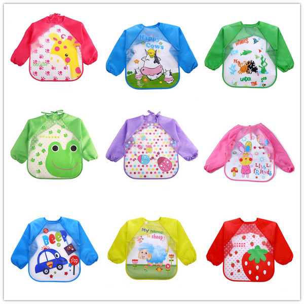 Baby Cartoon Eva Waterproof Bib Long Sleeve Overalls Children Kids Feeding Smock Apron Boy Girls Dinner Lunch Burp Clothes 18 colors D21902