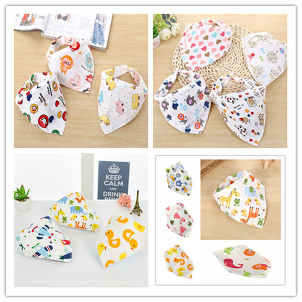 Lovely Double Layer Cotton Cartoon Infant Button Triangle Bib Newborn Bandana Burp Clothes Toddler Animals Floral Printing Turban Bibs LY225