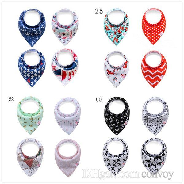 Set/4pcs 82 Designs baby infant triangle Bandana bibs cartoon bibs burp cloths Pure cotton double layer bibs bandana scarf Free DHL KSF02