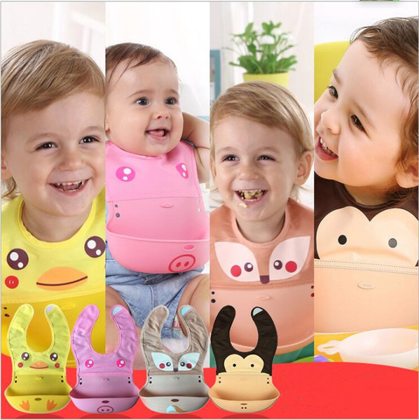 12 styles Cute Cartoon Baby Bibs Waterproof Bandana Silicone Children Baby Feeding Bibs Boys Girls Infants Burp Clothes Feeding Care KSF31