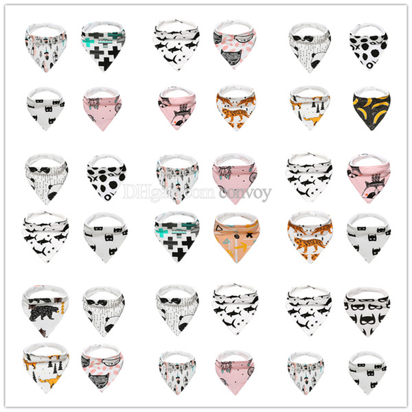 INS hot Set/4pcs baby infant triangle Bandana bibs cartoon bibs burp cloths Pure cotton double layer bibs bandana scarf Free DHL KSF03