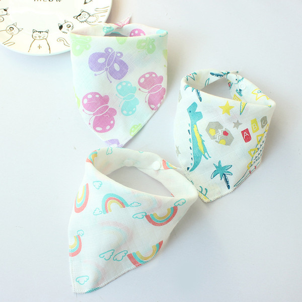 Baby snap fasteners baby feeding triangle bibs cotton infant bibs Animal Print baby bandana bibs flower printed 4 layer bandana scarf KSF32