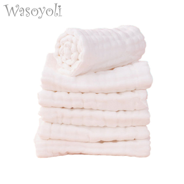 Wasoyoli 5 Peices / Lot 8 Layers White Burp Cloths 17x46cm 100% Muslin Cotton Seersckuer Infant Feeding Bathing Face Washing