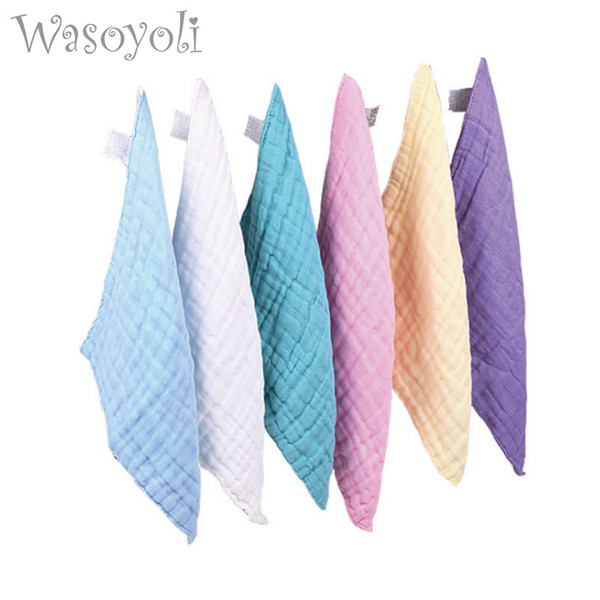 Wasoyoli 5 Pieces / Lot Colorful 100% Muslin Cotton 6 Layers Bib 30x30cm Pure Color Handkerchief For Infant Feeding Bathing Face Washing