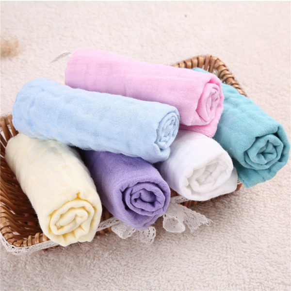 Wasoyoli5 Pieces / Lot Colorful 6 Layers Handkerchief 25x25cm Bib 100% Muslin Cotton Pure Color For Infant Feeding Bathing Face Washing