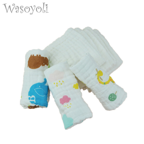 Wasoyoli 5 pieces / Lot Colorful Printed Burp Cloths 31*31cm 100% Muslin Cotton 6 Layers Handkerchie Soft Infant Towel