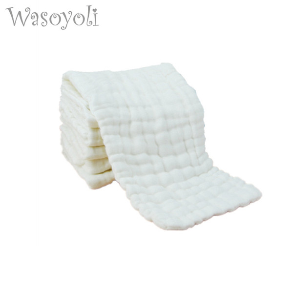 Wasoyoli 5 Peices / Lot 12 Layers Thick White Burp Cloths 17x46cm 100% Muslin Cotton Seersckuer Infant Feeding Bathing Face Washing