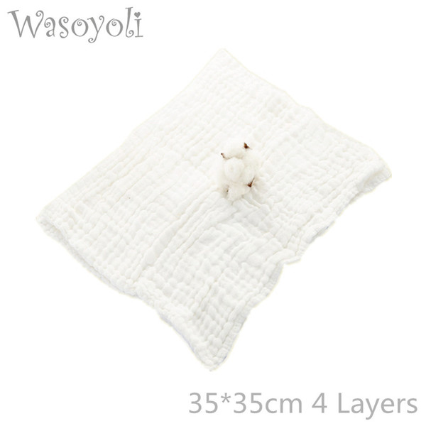 Wasoyoli 100% Muslin Cotton 4 Layers Seersckuer White Burp Cloths 35*35cm Soft Handkerchief For Infant Kid Feeding Bathing Face Washing