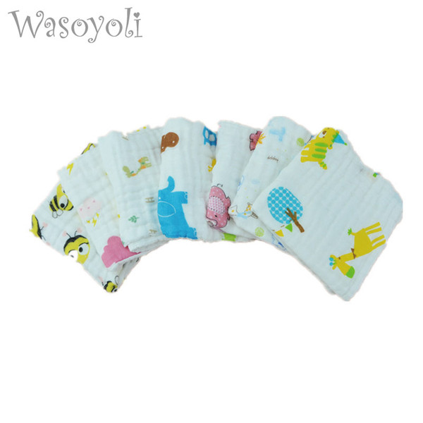 Wasoyoli 5 pieces / Lot Colorful Printed Burp Cloths 26*26cm 100% Muslin Cotton 6 Layers Handkerchie Soft Infant Towel