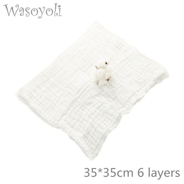 Wasoyoli 100% Muslin Cotton 6 Layers Seersckuer White Burp Cloths 35*35cm Soft And Fitness Handkerchief For Infant Kid Feeding Bathing