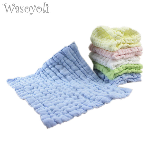 Wasoyoli 3 Peices / Lot Colorful 12 Layers Soft Handkerchief 35*35cm 100% Muslin Cotton Seersckuer For Baby Feeding Bathing Face Washing