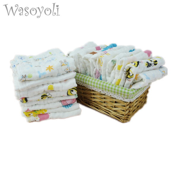 Wasoyoli 5 pieces / Lot 25*50cm Colorful Printed Burp Cloths 100% Muslin Cotton 6 Layers Handkerchie Soft Infant Towel