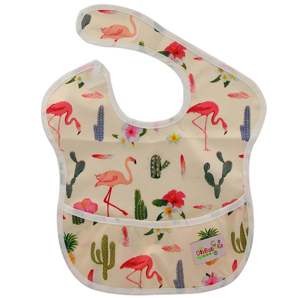 Ohbabyka Baby Bibs with A Catch-all Pocket Unicorn Striped Print Superbib Waterproof Fabric Back Hook-Loop Boys Bibs Reusable