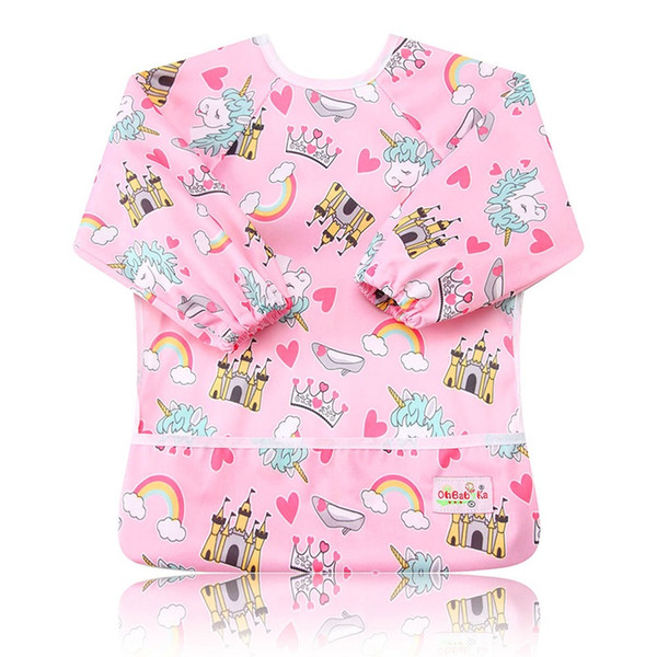 Waterproof Baby Eating Children Drawing Cute Cartoon Baby Bib Long Sleeve Polyester Bib Apron Baby Self Feeding