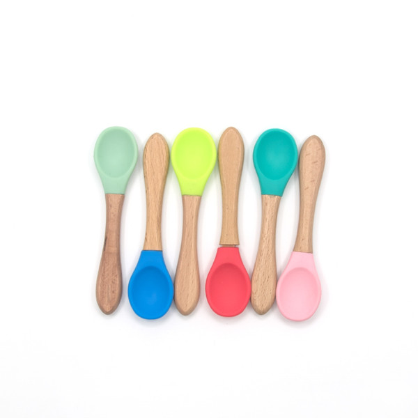 Bamboo Baby Feeding Spoons with Soft Curved Silicone Tips for Toddlers and Infants Food Grade Silicone Scoop Baby Feeding Utensils