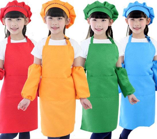 10 Colors Kids Aprons Pocket Craft Cooking Baking Art Painting Kids Kitchen Dining Bib Kitchen Supplies