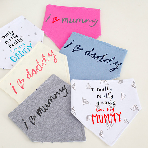 Baby Bibs Infants Burp Cloths Saliva Towel triangle I love mummy I really love my Daddy Cute letters Slabbetjes Bandana Feeding Scarf 2019