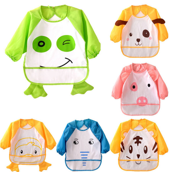 Wholesale- Cute cartoon animal baby bibs High quality soft waterproof burp cloths infant clothing suit Feeding Eating Smock Apron