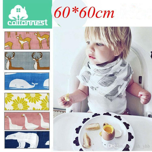 60CM*60CM Animal Cartoon Burp Cloths Baby Cotton Muslin BathTowel Bamboo Anais Burp Cloths baby bibs Square towel multifunction