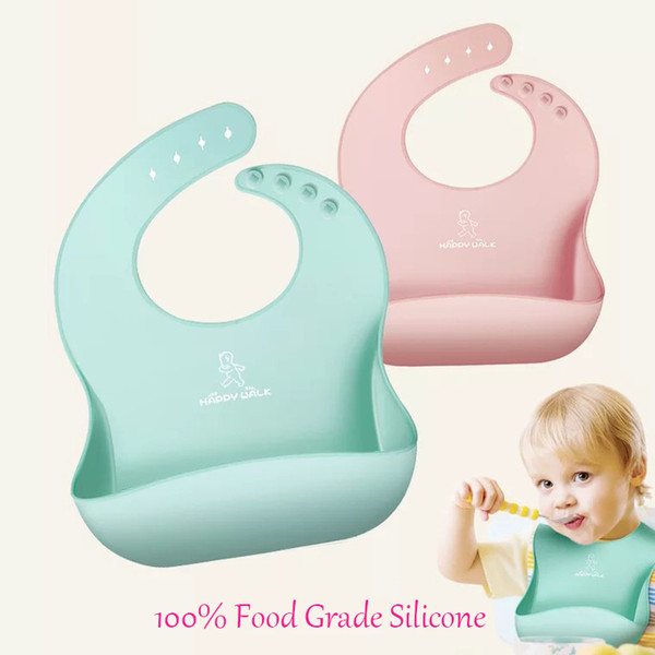 Waterproof Food Grade Silicone Bib FDA Approve Easily Wipes Clean Comfortable Soft Baby Bibs Keep Stains Off Set of 2 Colors