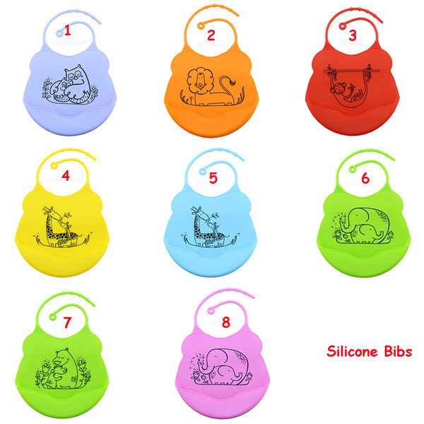 New Silicone baby bibs Infant Feeding Baby Kid Washable Bib Fun Characters Waterproof cartoon design 26*19.5cm