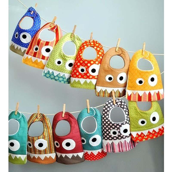 small monster Bibs Baby Newborns cartoon Burp Cloths cotton print kids Feeding bib 26*18cm