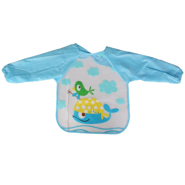 Oceans whale baby long sleeve Waterproof Bibs Blue