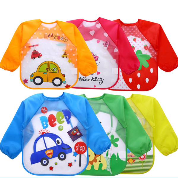 Lovely Cartoon Pattern Baby Bibs With Waterproof Long Sleeve Apron EVA Plastic Breathable Children Feeding Smock Burp Clothes