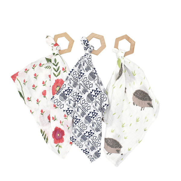 INS Baby Bibs Saliva towel Animals Flower Newborn Burp Cloths Soft Cotton with Beech Print Bandana Feeding Scarf 38*38cm 7 colors