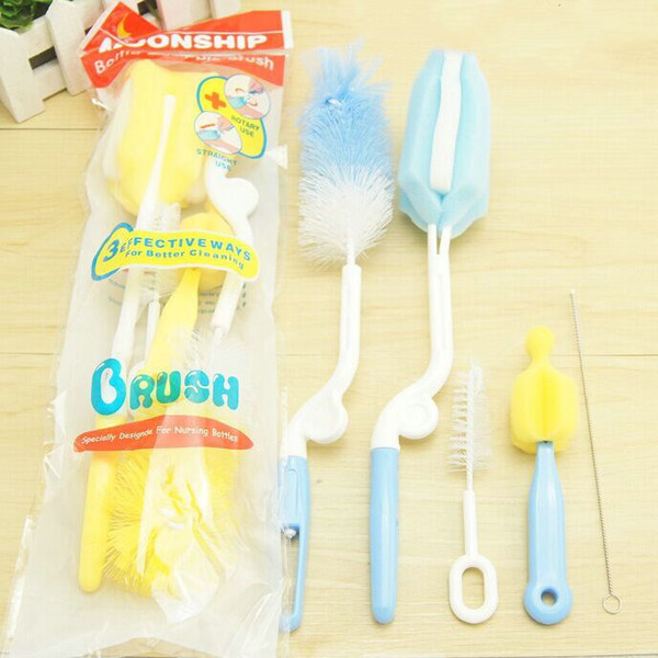 360 Degree Rotatable Sponge Bottle Brush Nylon Nipple Brush Baby Bottle Brush 5 Piece Wholesale