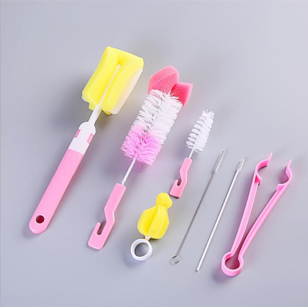 7Pcs Set Baby Milk Feeding Bottle Brush Portable Handly Nylon and Sponge Tube Cleaner