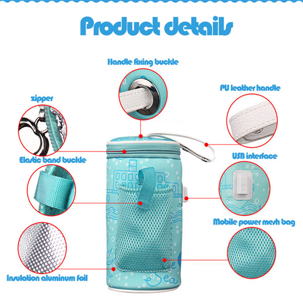 Free shipping Blue Baby out of the bottle thermostat bag car portable USB heating intelligent warm milk insulation set