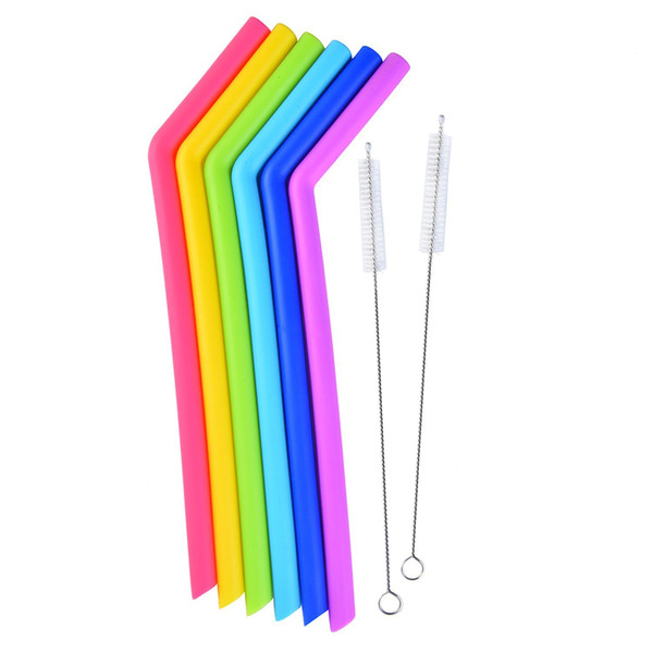 Food Grade Silicone Drinking Straws 25cm Silicone Straight Bent Straws Set with Two Brushes for Cups DHL Free shipping 100set