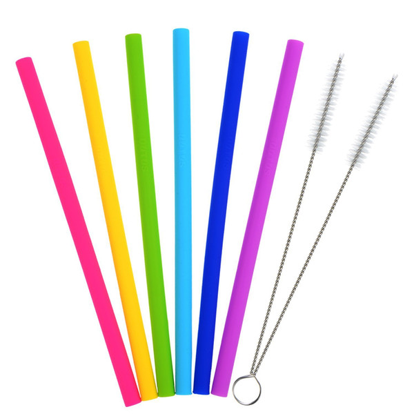 Food Grade Silicone Drinking Straws 25cm Silicone Straight Bent Straws Set with Two Brushes for Cups DHL Free shipping