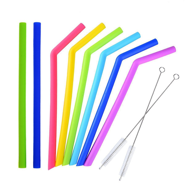 Food Grade Silicone Drinking Straws 25cm Silicone Straight Bent Straws Set with Two Brushes for Cups DHL Free shipping 50set