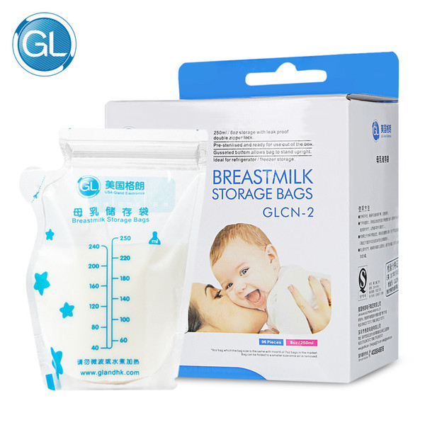 GL 96pcs Baby Breast Milk Storage Bags 250ml With Double Sealing Keep Breastmilk Fresh BPA Free CLCN-2 Breast Milk Freezer Bags