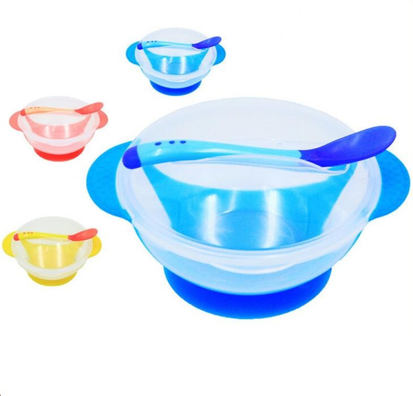 Baby Tableware Set Suction Bowl with Temperature Sensing Spoon Kid BPA Free Dinnerware Dishes Spoon Childern Feeding Utensils