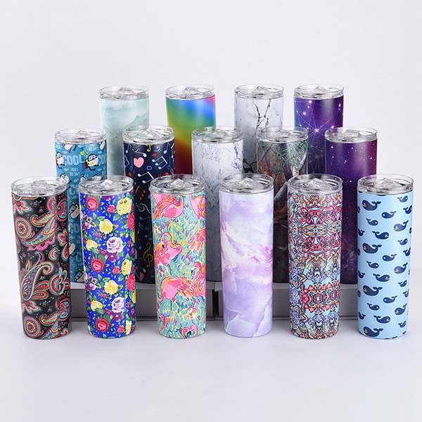 20oz Stainless Steel Straight Cup galaxy floral Print Skinny Tumbler Vacuum Insulation Water Mug Cups with Lid water bottle LJJA3599-13