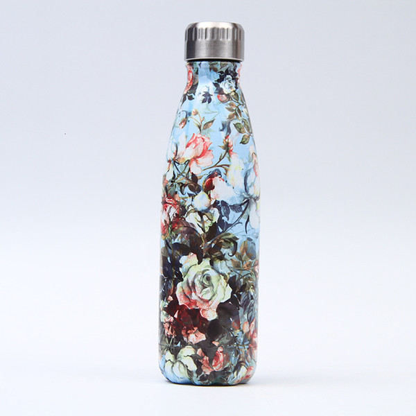 Creative Floral Cola Shaped water bottle Vacuum Insulated Travel Water Bottle Double Walled Stainless Steel coke shape Outdoor Water Bottle