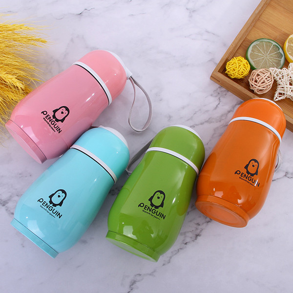 300ml Penguin Water Bottles Stainless Steel Double Layer Cute Portable Tumblers Vacuum Thermos Cup Baby Feeding Cups CCA11924 30pcs