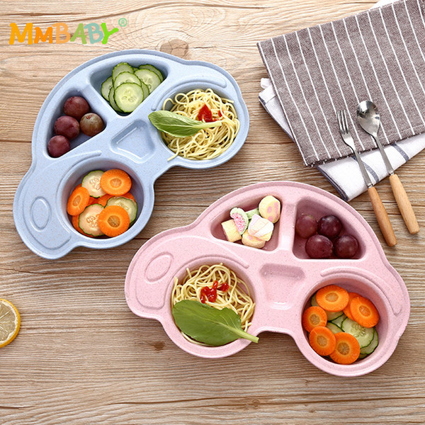 MMBABY Environmentally Friendly Wheat Straw Children's Tableware Cute Cartoon Car Styling Plate Home Separation Grid 2019