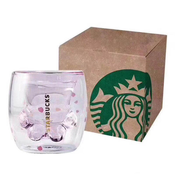 2019 Starbucks Limited Eeition Cat Foot Cup wholesale Starbucks Cat Paw Mug Cat-claw Coffee Mug Toys Sakura 6oz Pink Double Wall Glass Mug