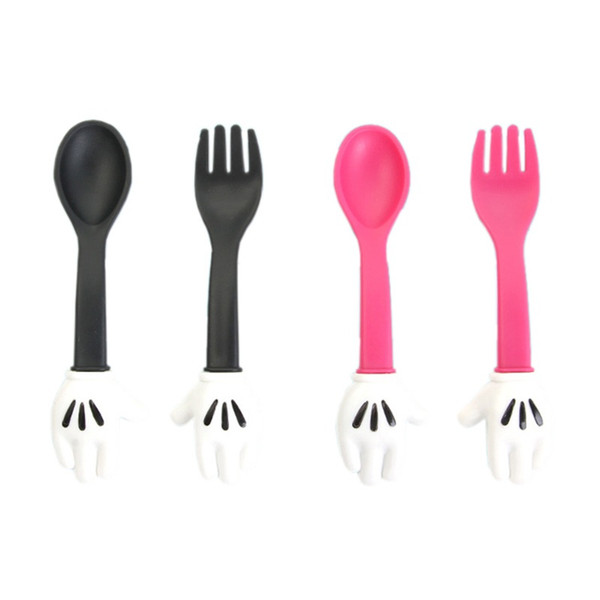 Lovely Kids Cute Fork Spoon Mouse Palm Shape Cutlery Baby Food Feeding Tableware Toddler Dinnerware Portable Utensil