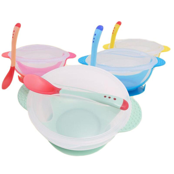 Temperature Sensing Baby Bowl Set Training Bowl Spoon Tableware Set Baby Suction Cup Bowl with Spoon Set Food Feeding TSLM